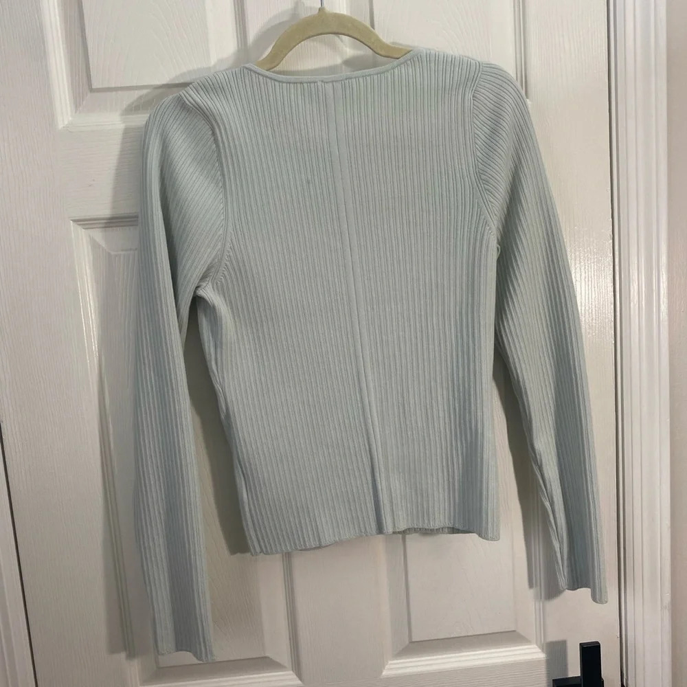 NWT Express Ribbed V Neck Fitted Long Sleeve Top Mint Green Size L Stretch - Picture 5 of 12